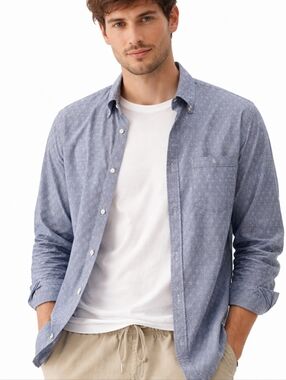 Giorgio Armani ($600) Le Collezioni Blue Pattern Button-Up Shirt Made in Italy